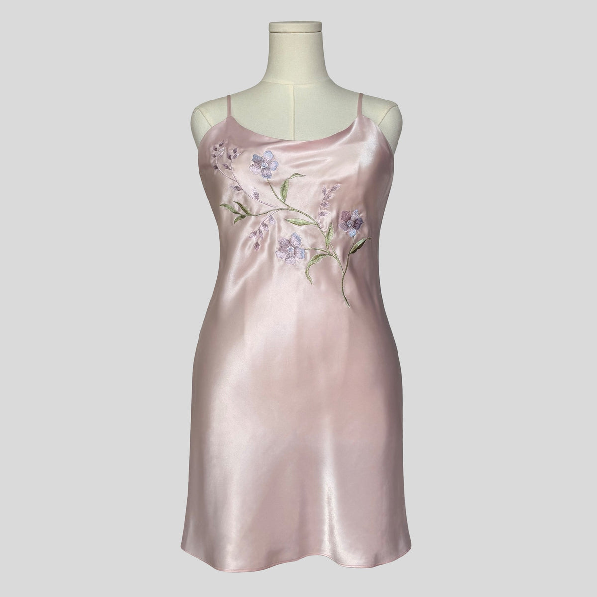 Embroidered silky slip dress