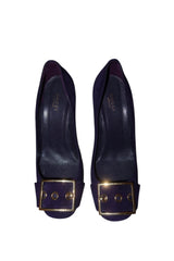 Gucci purple suede heels with gold square buckle (39.5)