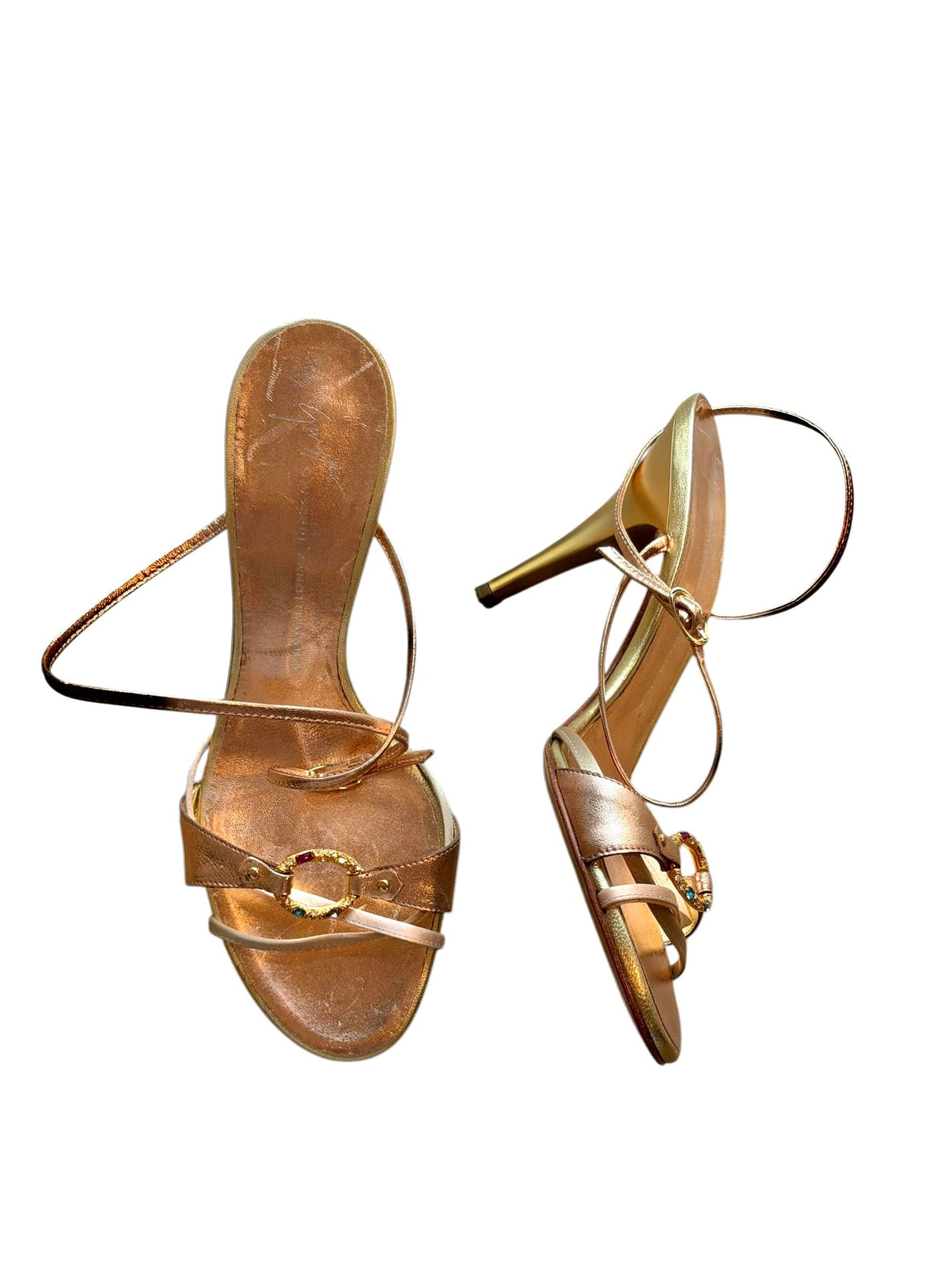 Giuseppe Zanotti rose gold heels with crystal embellished ring (6.5)