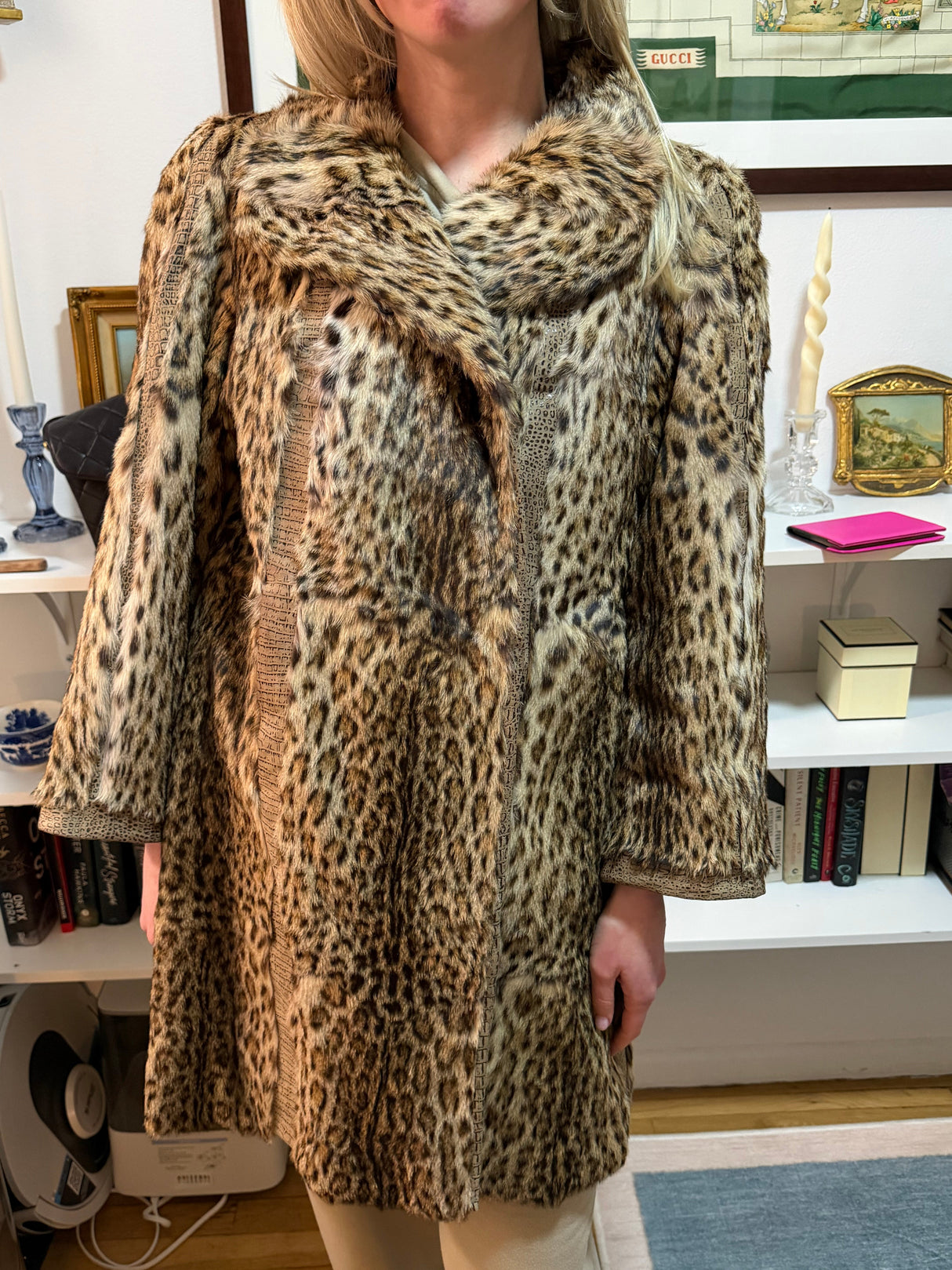 Rare Leopard Fur with Leather Trim Jacket