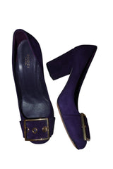 Gucci purple suede heels with gold square buckle (39.5)