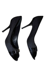 Dior black monogram peep toe heels with silver logo hardware (41)