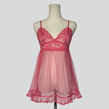 Sheer ribbon trim ruffled babydoll in pink