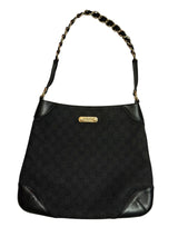 Gucci black gg canvas and leather bag with gold chains
