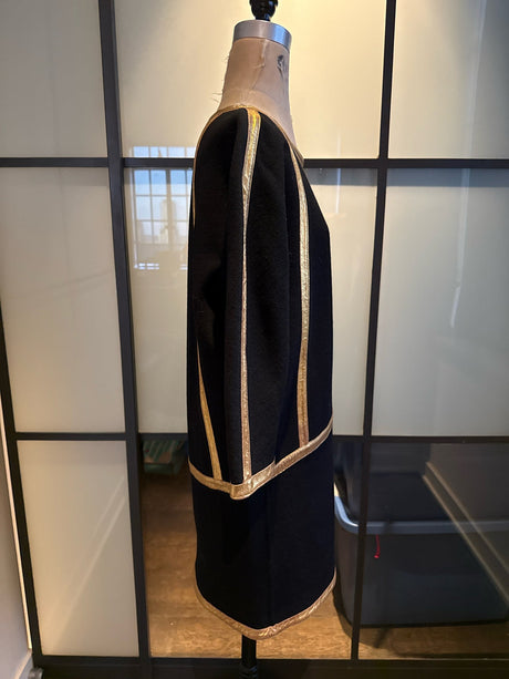 Donna Karan Black Wool Crepe Gold Leather Trim Dress
