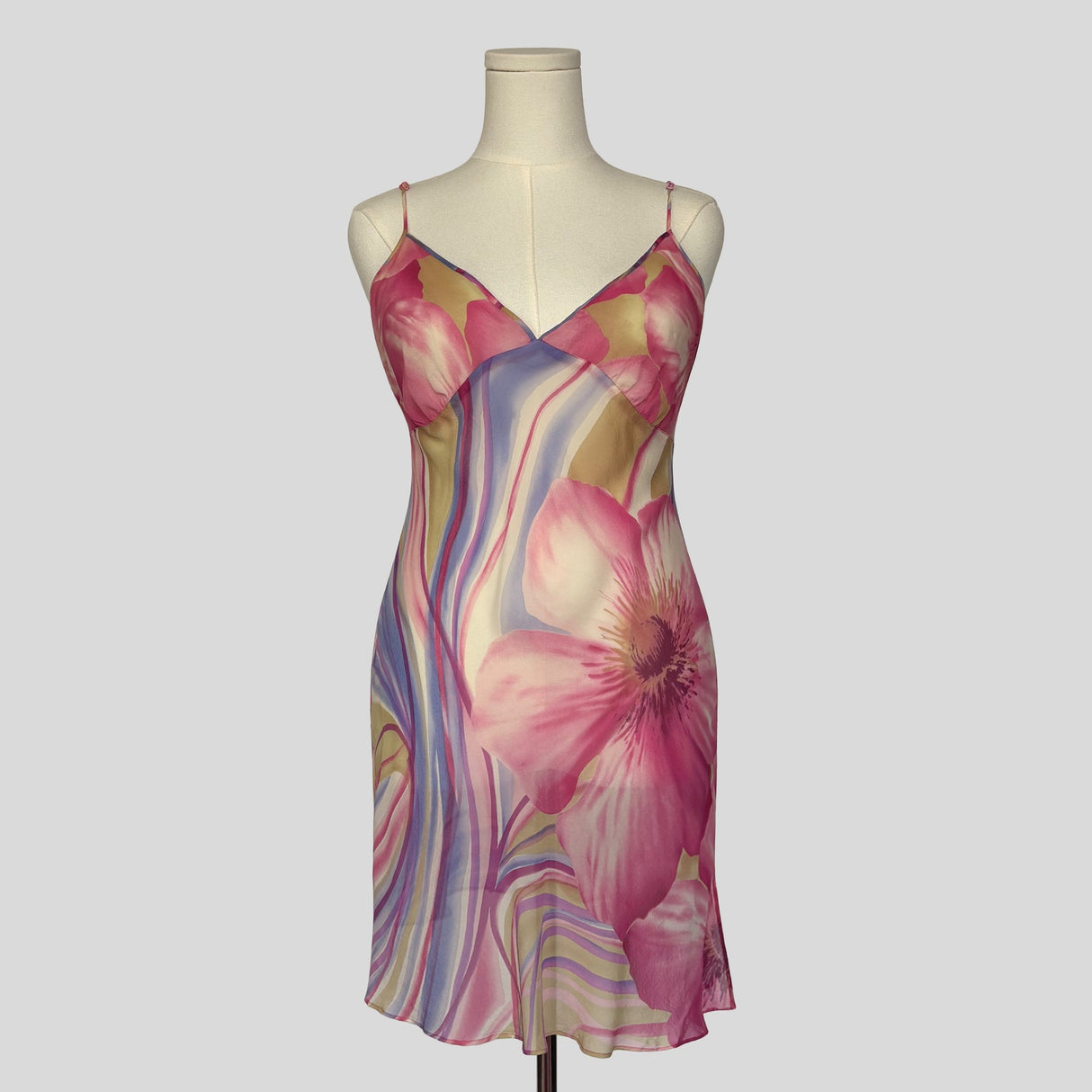 Backless silk slip in sheer floral