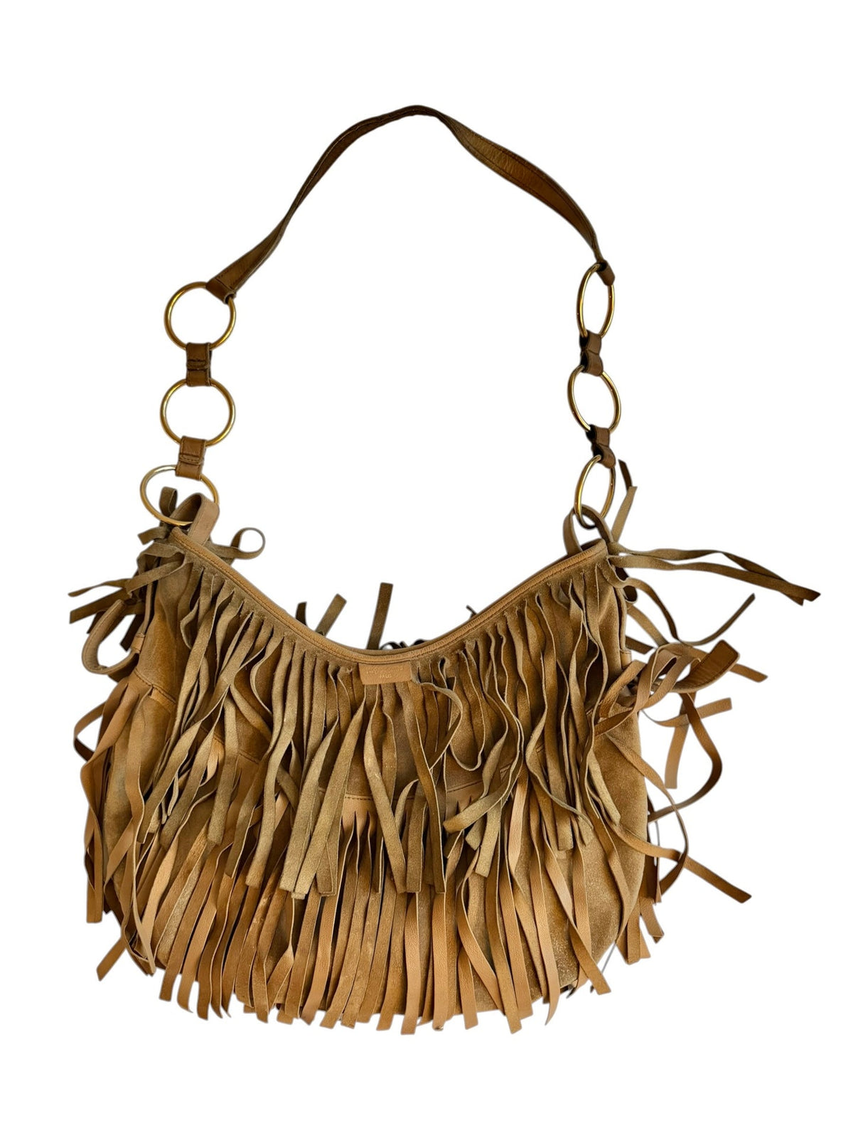 Yves Saint Laurent beige suede La Boheme Fringe hobo bag