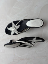 Coach US 8.5 Black and White Leather Open Toe Thong Sandal