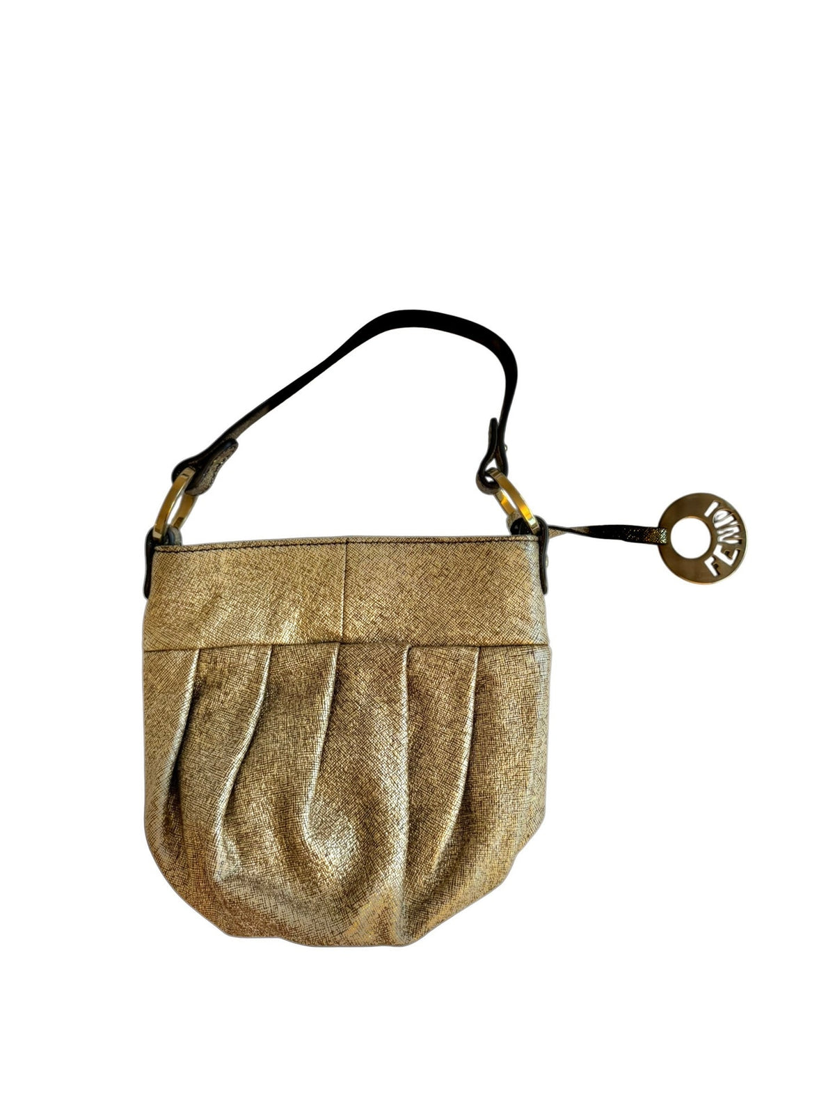 Fendi gold sparkly mini hobo bag with charm