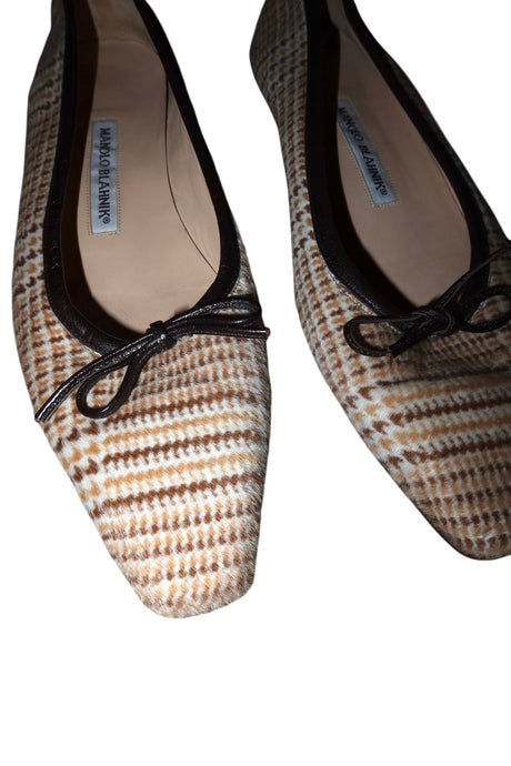 Manolo Blahnik tan and brown ponyhair checkered flats (40)
