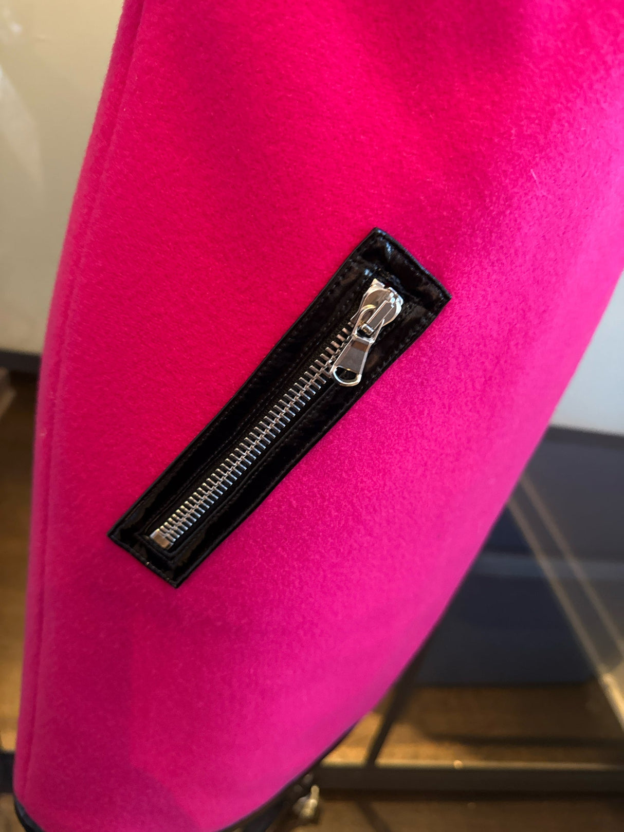 Moschino Pink & Black Wool & Faux Leather Trim Size 4  Dress