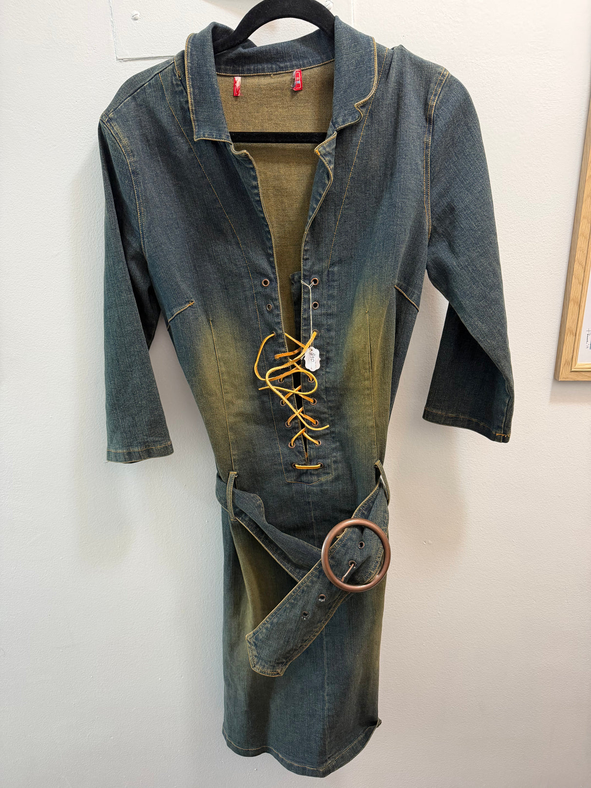 Vintage Y2K Denim dress with leather ties and buckle belt details