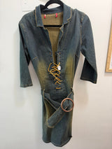 Vintage Y2K Denim dress with leather ties and buckle belt details