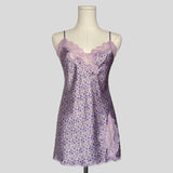 Sweetheart lace trim slip in purple floral
