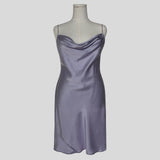 Draped silk backless slip in lilac