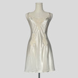 Sequin lace inset slip in white