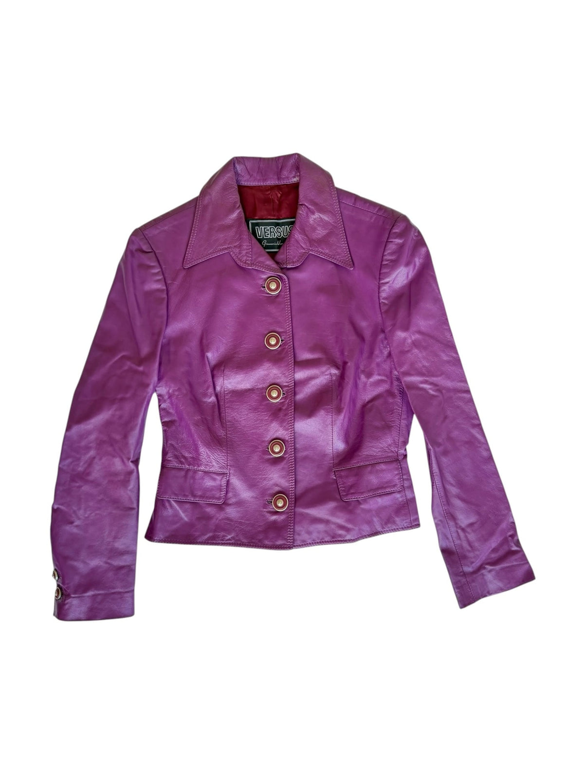 Gianni Versus Versace purple leather jacket with medusa buttons