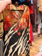 Sheer mechant zebra and floral beaded top - sku tuv #114