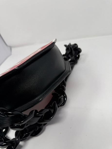 Moschino Leather Black Red SHOP Crossbody Bag Purse