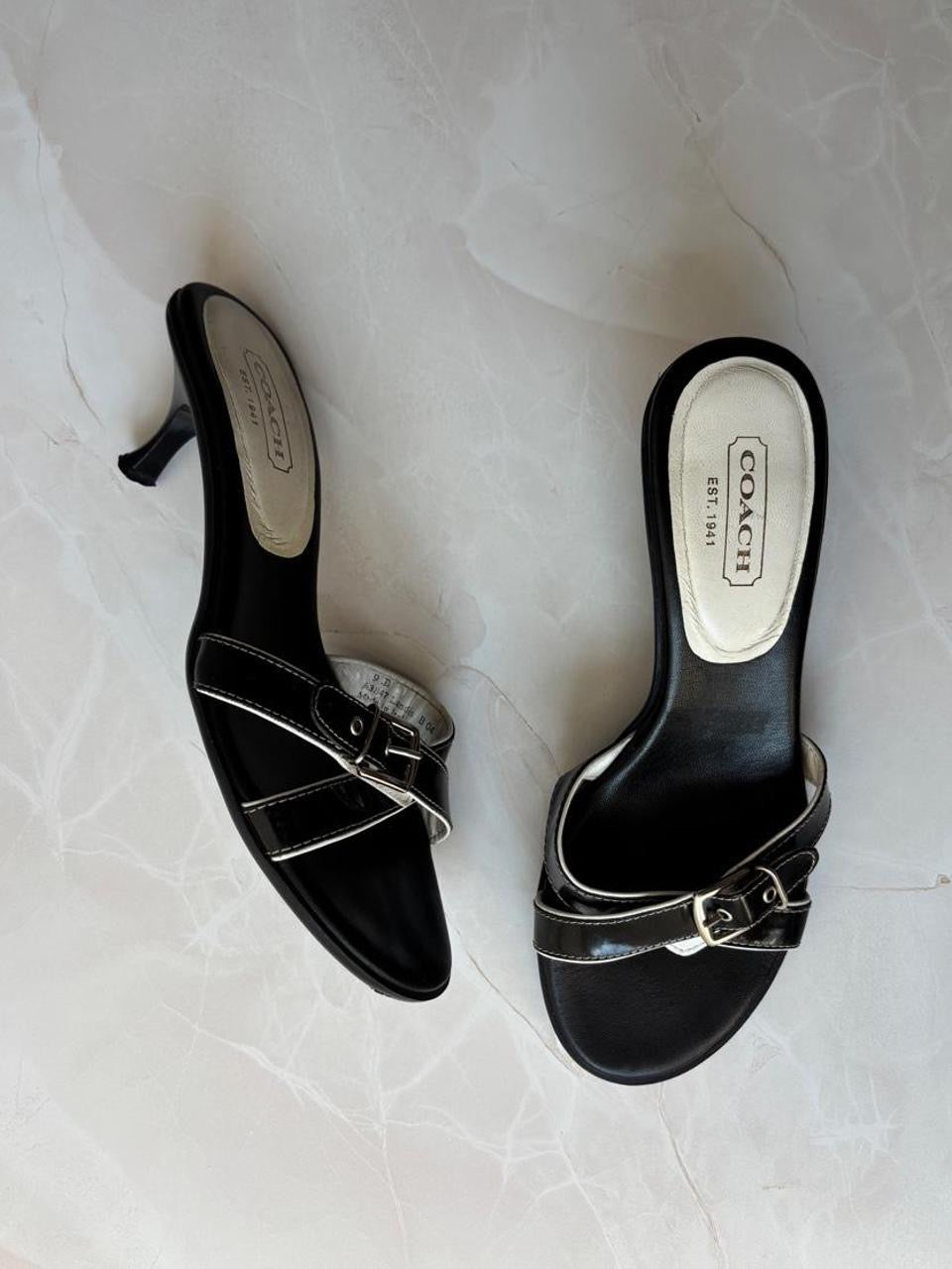 Coach US 9 Black Leather Slide Sandal
