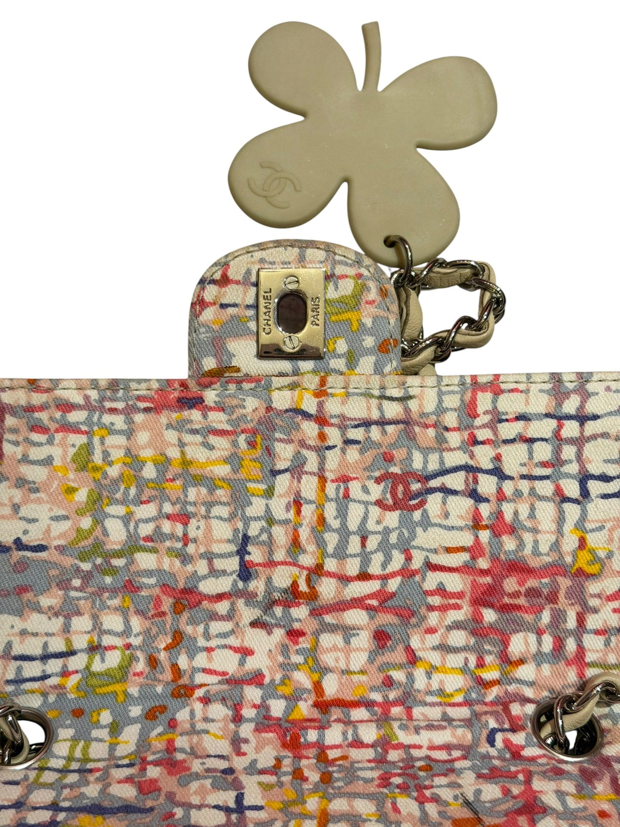 Chanel canvas watercolor clover flap bag