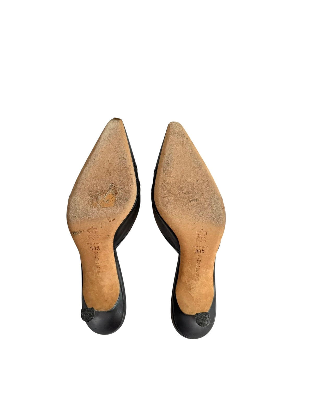 Manolo Blahnik black leather criss cross detail mules (38.5)