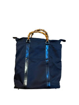 Gucci black nylon tote bag with bamboo handles