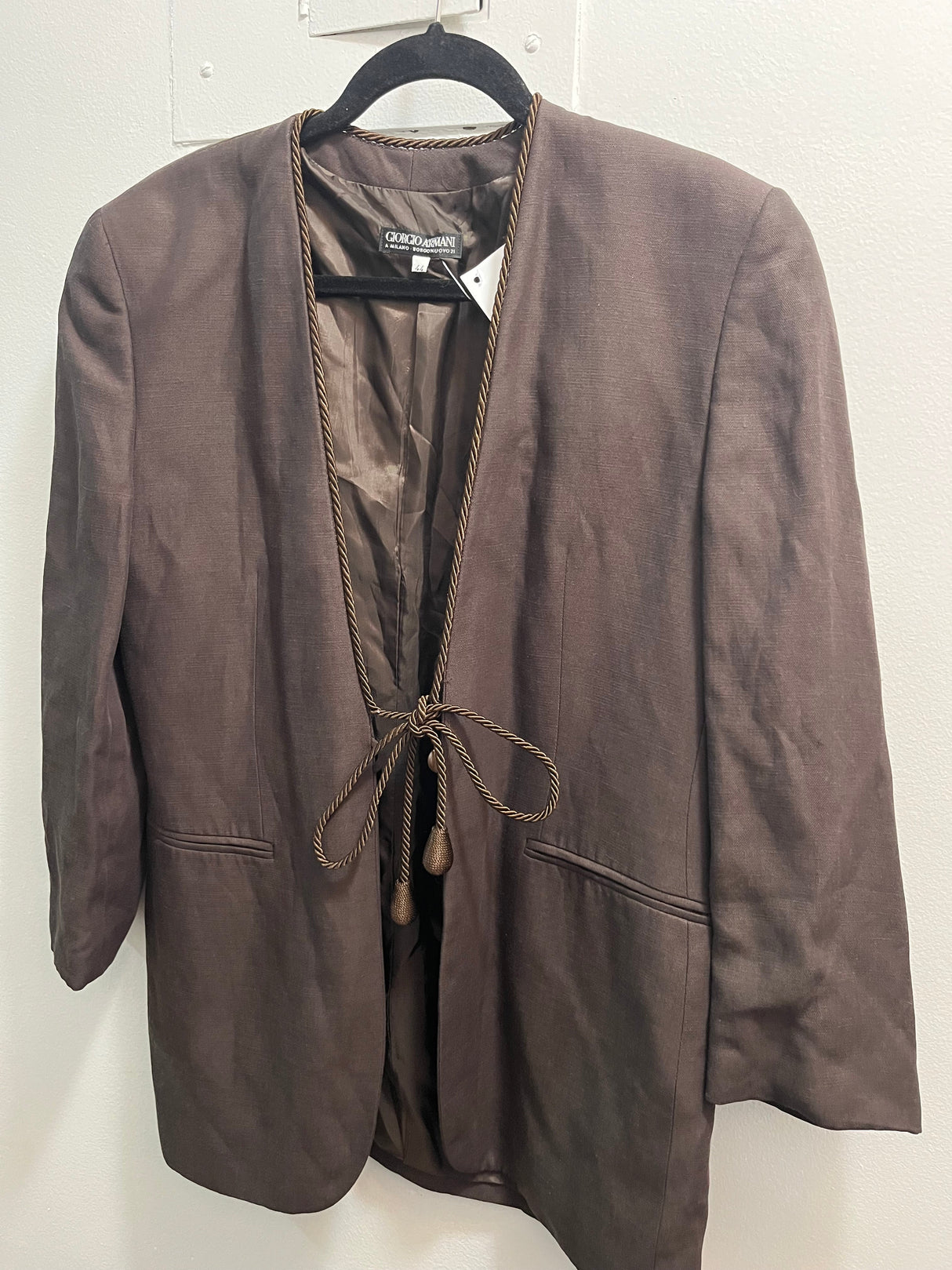 Brown Giorgio Armani Linen Blazer with Braided Detail size 44