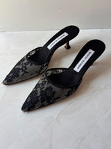 Manolo Blahnik EU 36 Black Lace Pointed Toe Mule