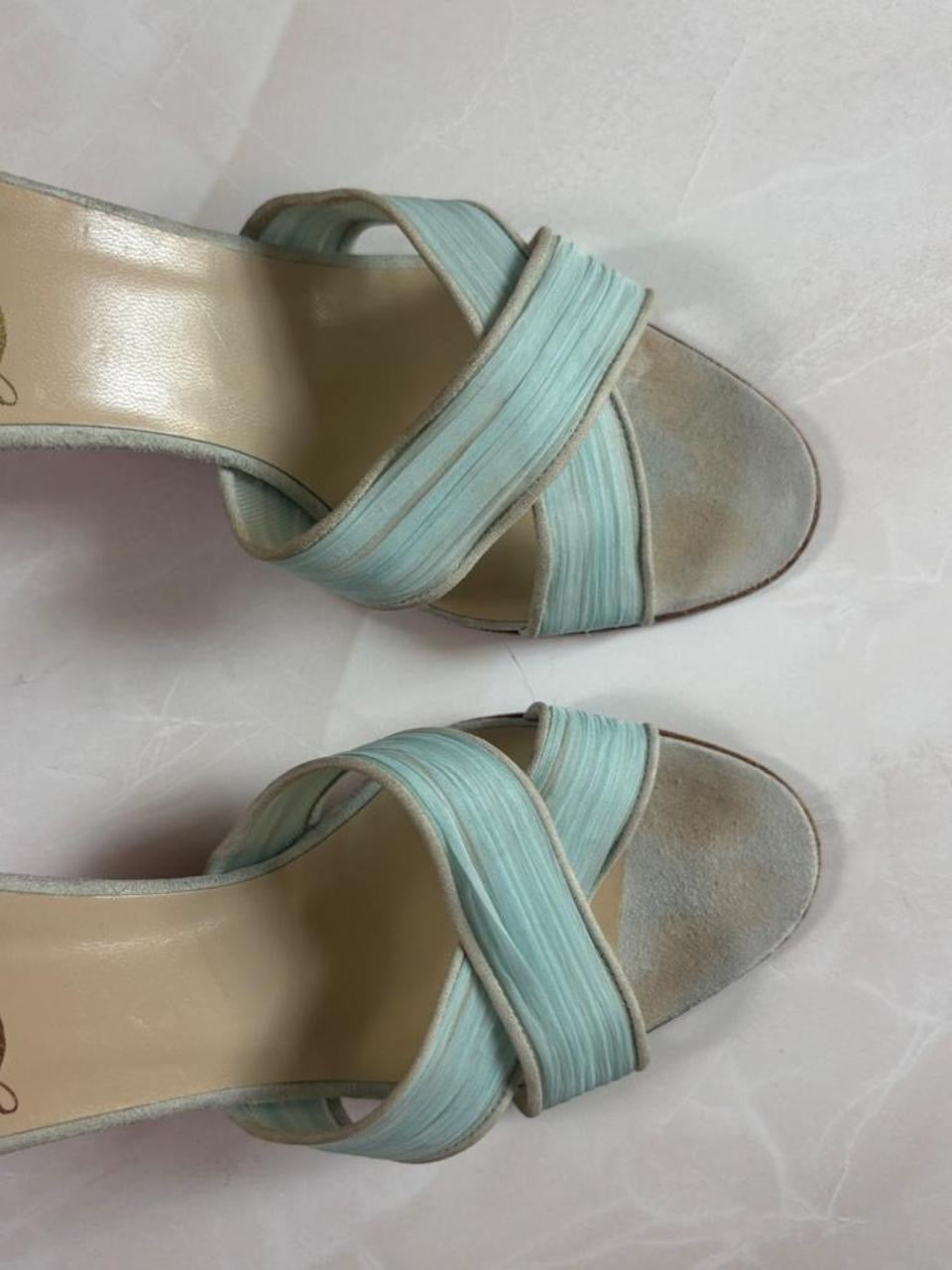 EU 36.5 Louboutin Light Blue Pleated Crisscross Mule Sandal