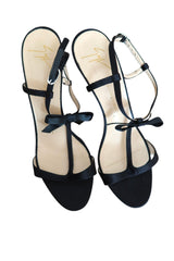 Giuseppe Zanotti black satin heels with bow details (39.5)