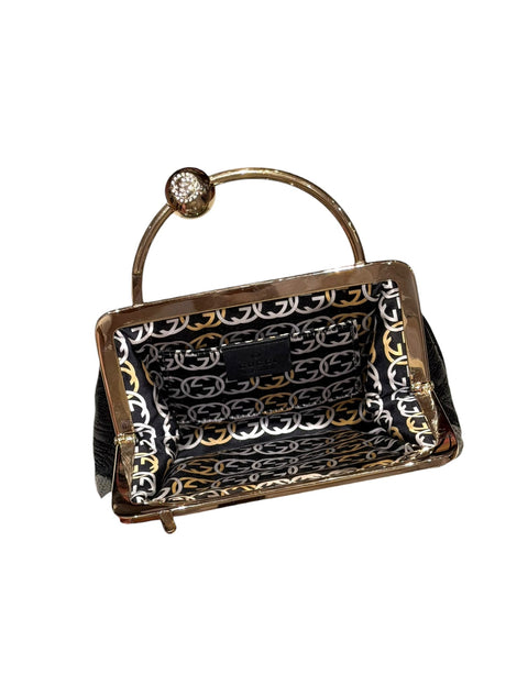 Gucci black alligator mini bag with gg crystal embellished ball closure by Tom Ford