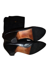 Gucci black suede and leather boots with gold buckle details (37)