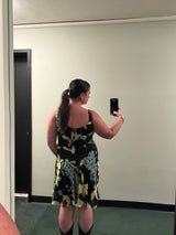Black silk dress with green and blue flowers - cold water creek - sku tuv #4445