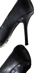 Dior black leather heels with iconic D buckle chain embellishment (36.5)