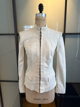 Burberry Size 38 Ivory White Leather Hook Eye Jacket