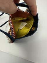 Moschino Navy Satin Beaded Button Crossbody Bag