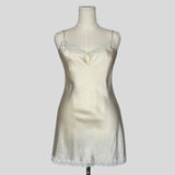 Lace trim silk slip dress in white