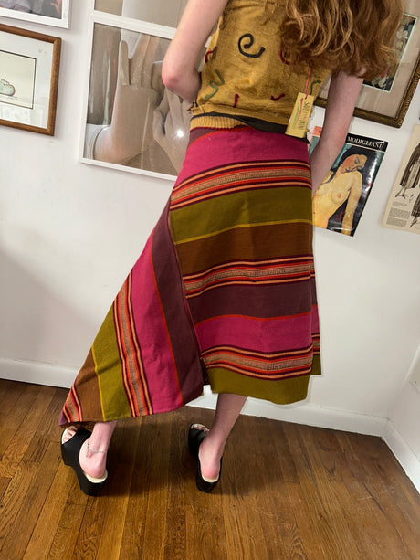 Vintage Wool Asymmetric Zip Midi Skirt