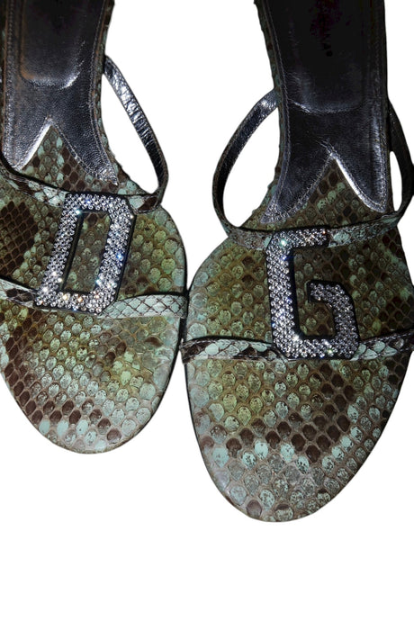Dolce & Gabbana blue/green snakeskin heels with DG rhinestones logo (39)