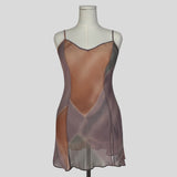 Silk v-neck slip dress in sheer abstract