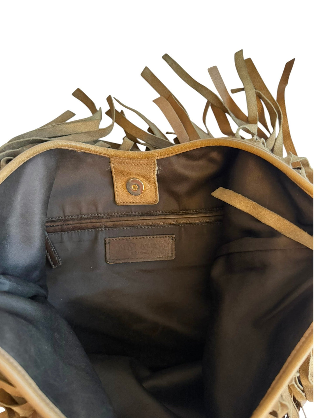 Yves Saint Laurent beige suede La Boheme Fringe hobo bag