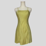 Silk slip dress in lime green