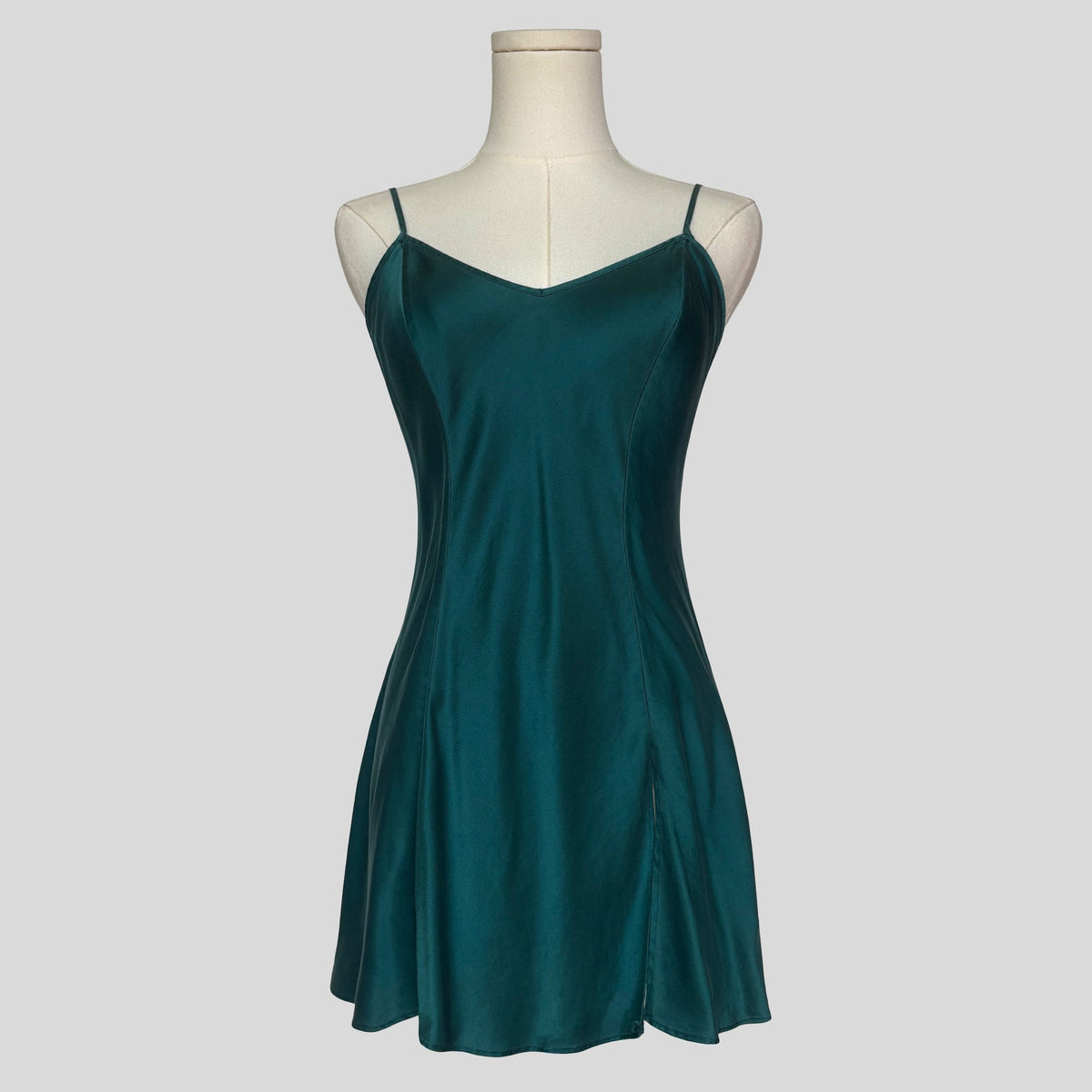 Silk v-neck slip dress in teal