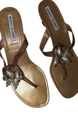 Manolo Blahnik gold pearls and lizard sandal heels (39.5)