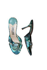 Jimmy Choo blue silk mules with turquoise stone (36)