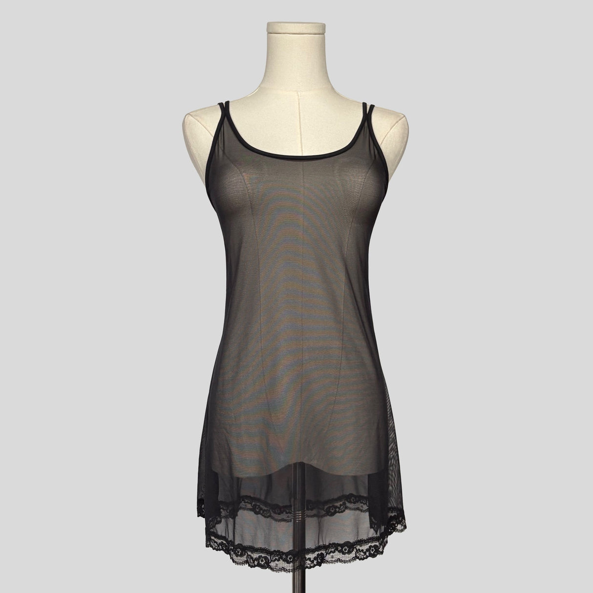 Print mesh slip dress in black