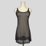 Print mesh slip dress in black