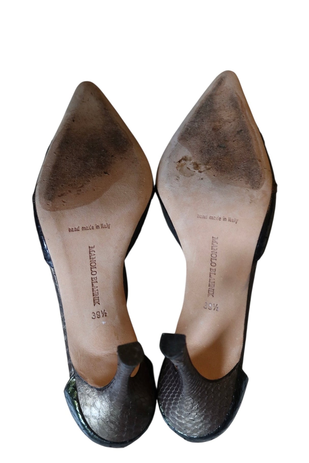 Manolo Blahnik snakeskin green iridescent heels (39.5)