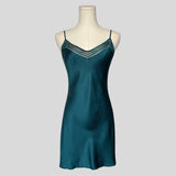 Mesh neckline slip in teal